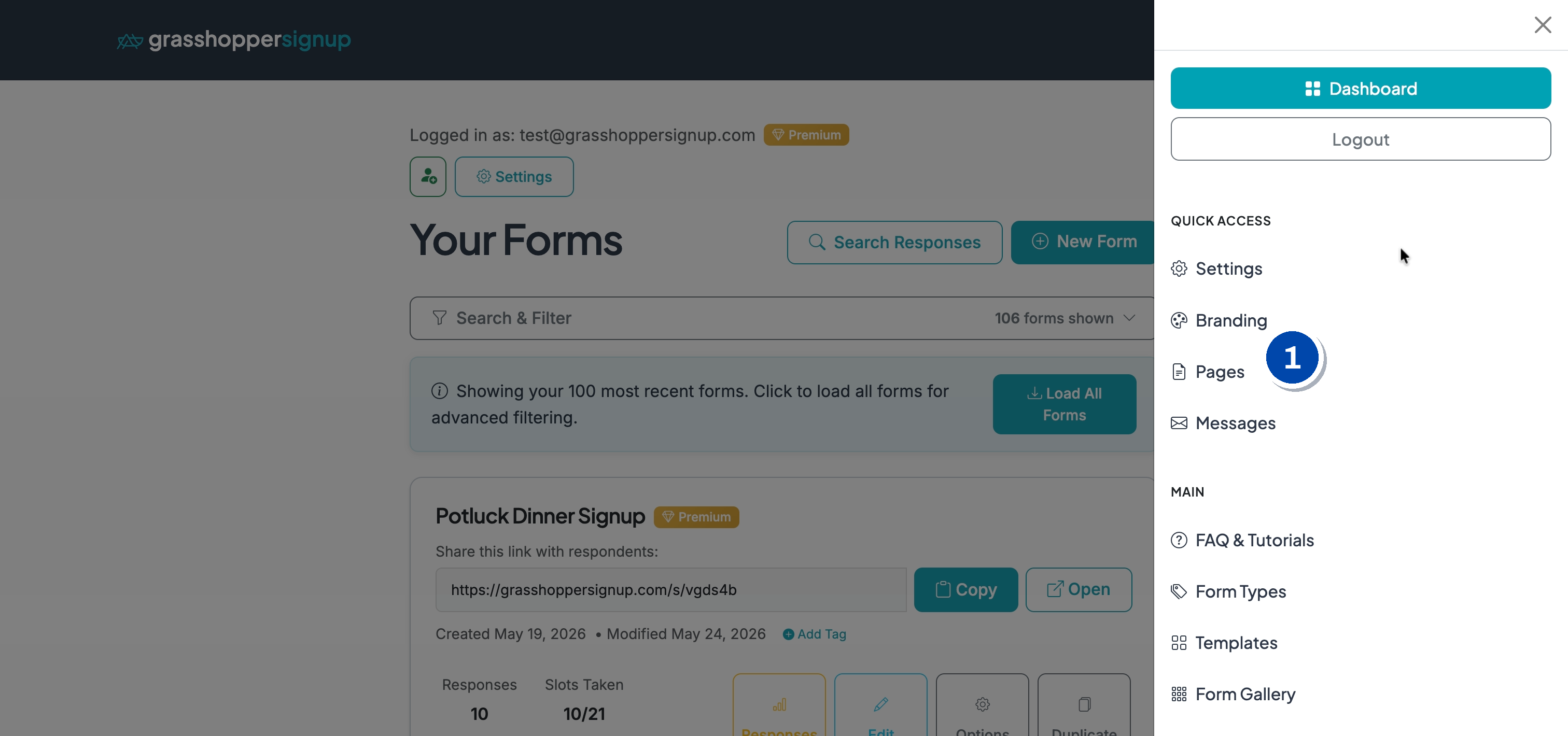 Step 1: open Pages from the hamburger menu